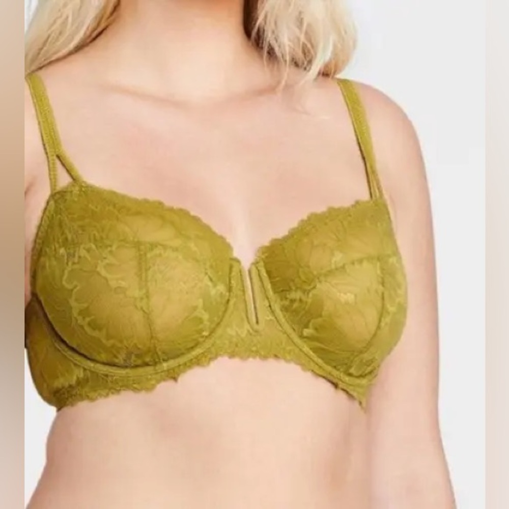 Auden Lace & Mesh Olive Green Balconette Demi Unl… - image 6